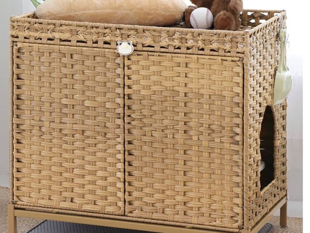 Lot 96-180836 - Cat Litter Box Enclosure; Cat Litter Box Enclosure Furniture with Cat Litter Mat;Handwoven Rattan Ca...