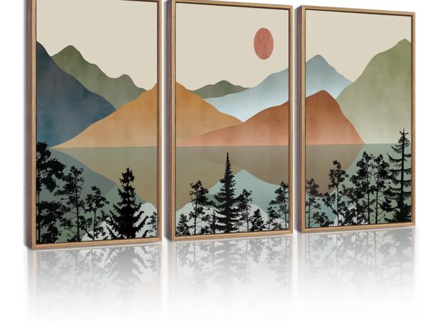 Lot 96-176186 - KUVIOKE Landscape Mountain Wall Art Set Lake Sunrise Pine Tree Forest Nature Scenry Wilderness Farmh...