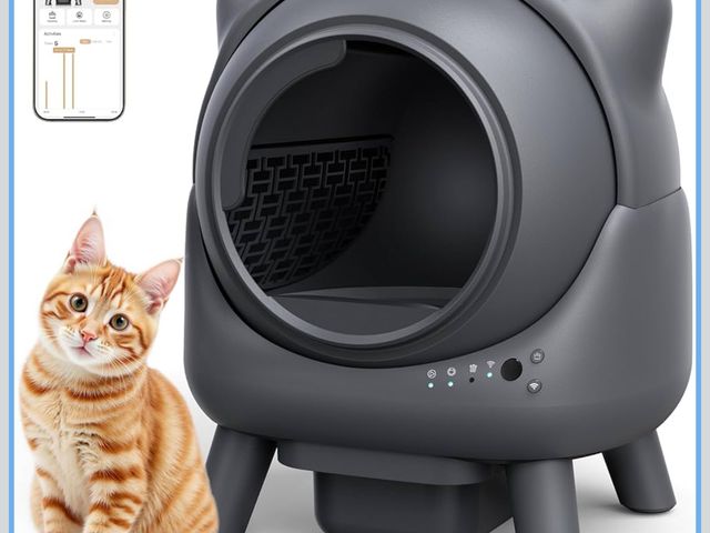 Lot 96-212217 - Self Cleaning Litter Box, Automatic Litter Box, FEELNEEDY Odor Control Robot, Cat Ears Design, 65L A...