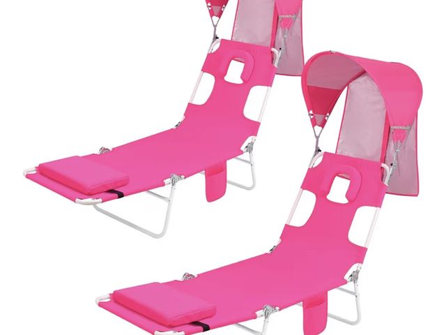 Lot 96-180837 - Backpack Beach Tanning Lounge Chair with Face Hole Canopy Shade Umbrella for Adults Outside Reading ...