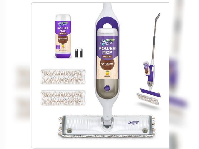 Lot 96-179235 - Swiffer Power Mop Wood Starter Kit
(1-Power Mop, 2-Pads, Cleaning Solution and Batteries) Unused