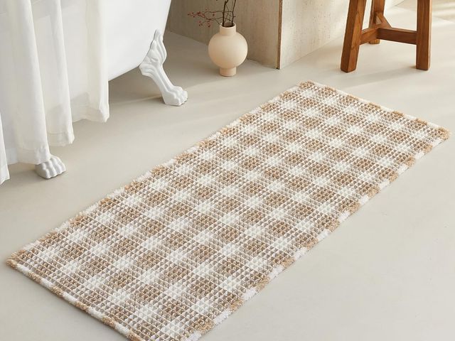 Lot 96-187480 - Waffle Runner Rug Bathroom, Long Boho Bathroom Rugs Non Slip Washable Absorbent Checkered Bathroom M...