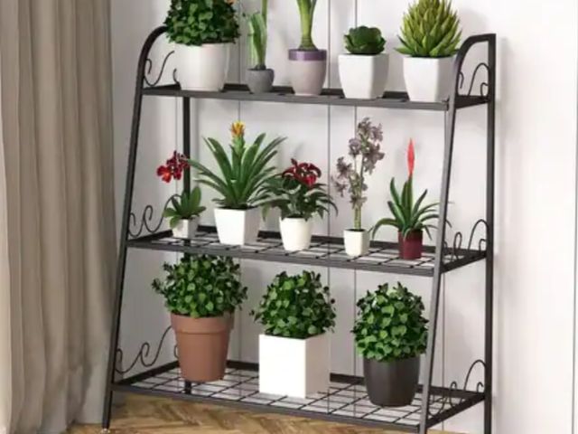 Lot 96-197408 - Costway 3-Tier Metal Plant Stand Shelf Flower Pot Holder Display Rack Shoe Organizer - Black Unused,...