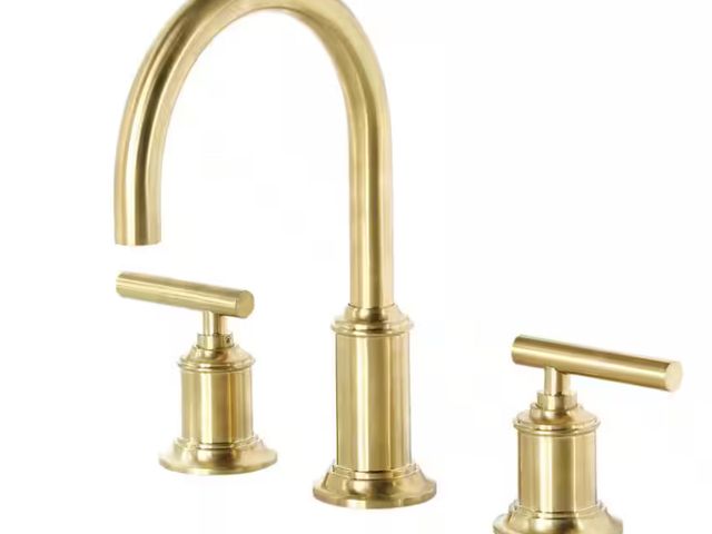 Lot 96-175326 - 8 In. Widespread 2-Handle Modern Gooseneck Bathroom Faucet with Pop-Up Drain in Satin Gold PVD MSRP ...