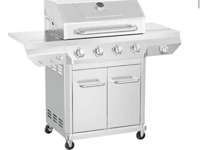 Lot 96-214287 - Nexgrill 4 Burner Stainless Steel Propane Gas Grill with Side Burner New, has some scrapes from ship...