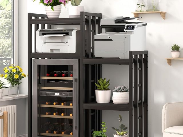 Lot 96-210022 - BRIGHTSHOW Kitchen Storage Shelf Bakers Rack, 6-Tier Coffee Bar Table, Kitchen Microwave &amp; Mini ...