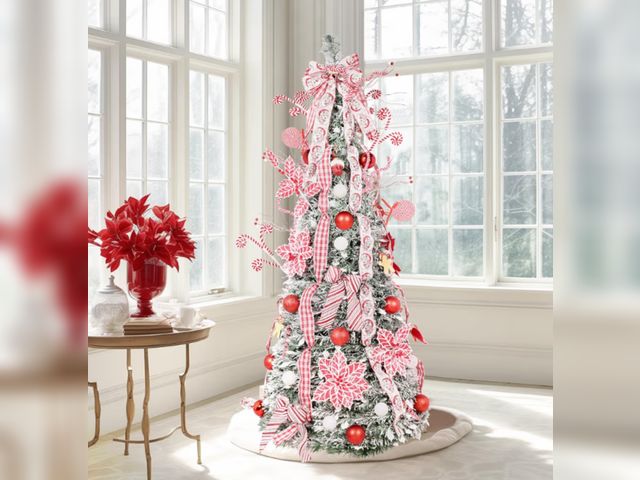 Lot 96-190263 - WBHome 6.5 FT Candy Cane Pop-Up Christmas Tree, Pre-Lit and Fully Decorated, Fire-Resistant Collapsi...