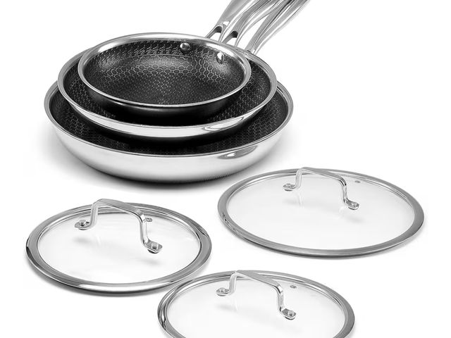 Lot 96-176982 - Non Stick Frying Pan Set, 8, 10 and 12-Inch Hybrid Non Toxic Fry Skillet with Lids, Dishwasher and O...