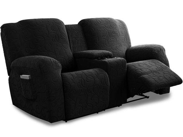 Lot 96-187505 - Recliner Loveseat Cover with Center Console, 2 Seater Jacquard Recliner Sofa Slipcover with Pockets ...