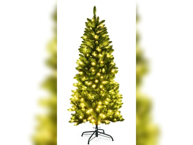 Lot 96-192217 - Costway 5Ft Pre-lit Artificial Pencil Christmas Tree Hinged Fir PVC Tree with 150 LED Lights
New