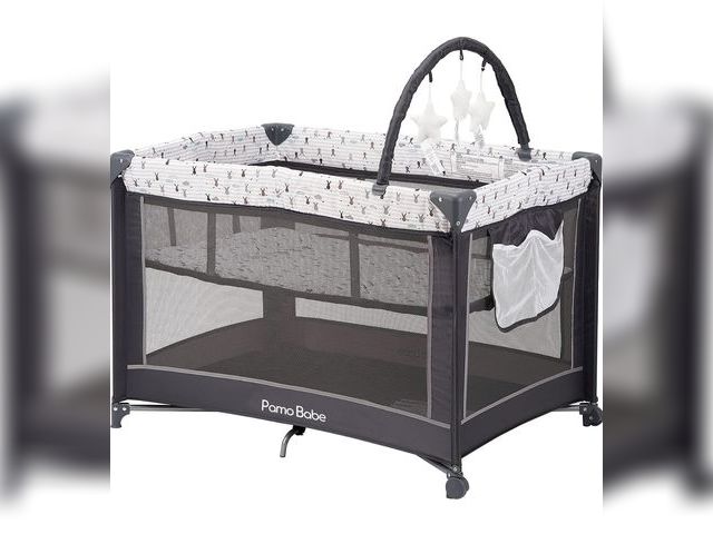 Lot 96-163915 - Pamo Babe Portable Playard,Sturdy Play Yard with Padded Mat and Toy bar with Soft Toys MSRP $119 App...