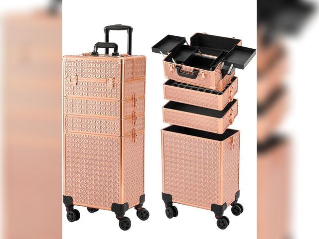 Lot 96-187545 - Leeora&amp;Leekoo Portable Multi-Storey Nail Case for Nail Tech Organizer - Wheels Makeup Case Organ...