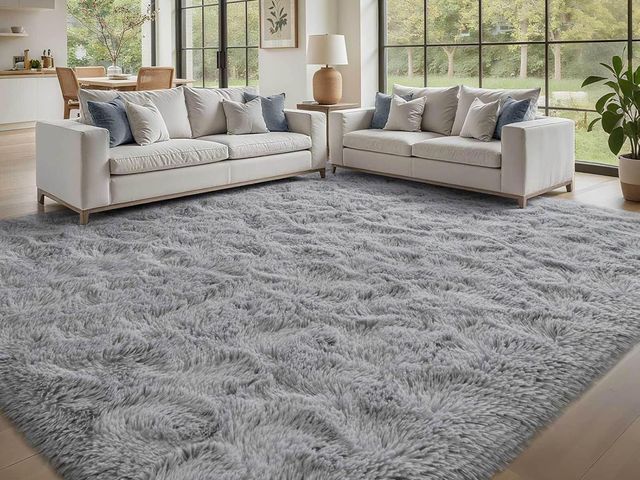 Lot 96-169495 - Light Grey Rug for Living Room Fluffy Bedroom Rug Non-Slip Area Rugs Shag Carpet for Nursery Kids Pl...