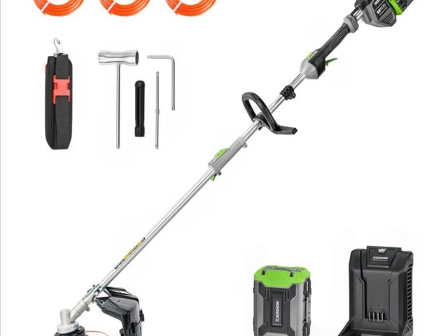 Lot 96-190920 - 60V Lithium Ion Cordless String Trimmer, 17 Inch Two Speed Brushless String Trimmer with 5.0Ah  Char...