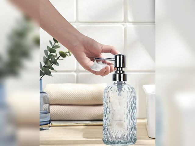 Lot 96-201626 - Box of 3 Diamond Pattern Glass Soap Dispensers 
New