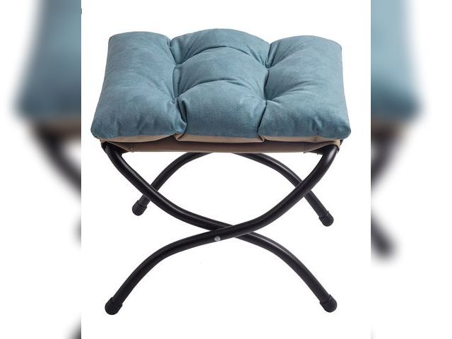 Lot 96-198890 - 15" Foldable Foot Stool Ottoman with Metal Frame - Washable Blue Upholstered Indoor/Outdoor Footrest...