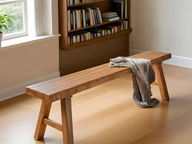 Lot 96-179269 - Farmhouse Indoor Wooden Living Room Dining Bench, Asian Natural Wood Kitchen Entryway Benc with Arml...