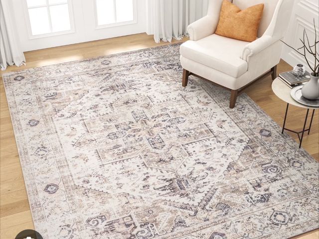 Lot 96-232494 - SixHome Off White Washable Distressed Print Area Rug, New Pattern Varies from stock image.