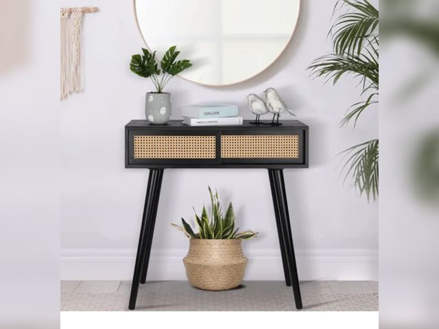 Lot 96-173753 - Console Side Table for Entryway, Rattan Dresser, Narrow, Boho Modern Hallway Side and Sofa Table for...