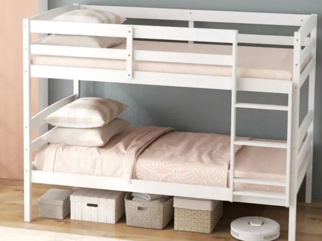 Lot 96-227058 - Costway
Solid Wood Twin Over Twin Bunk Bed Frame with High Guardrails and Integrated Ladder
Open box...