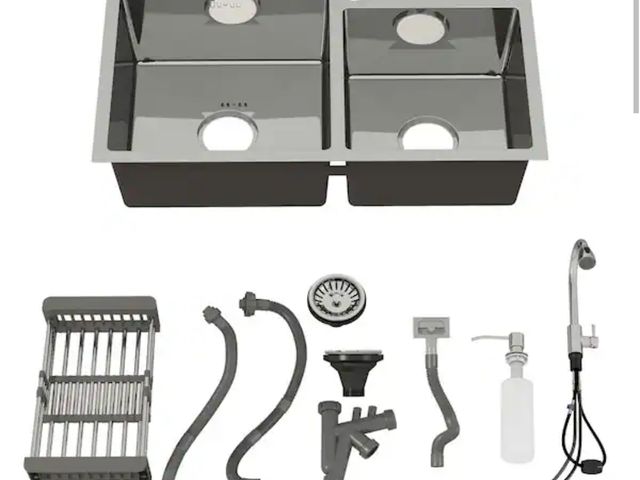Lot 96-183635 - QATSPACE DESIGNS INC
30 in. Drop-In/Undermount Double Bowl Stainless Steel Kitchen Sink with Faucet ...