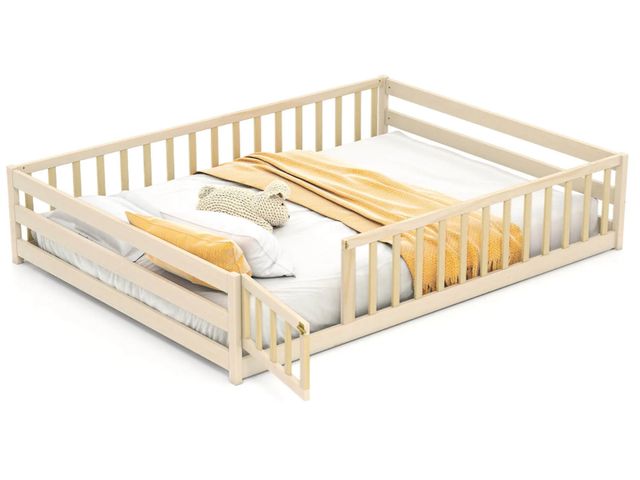 Lot 96-192185 - Costway Full Size Floor Bed with Full Length Safety Guardrails &amp; Door open box, loose hardware i...