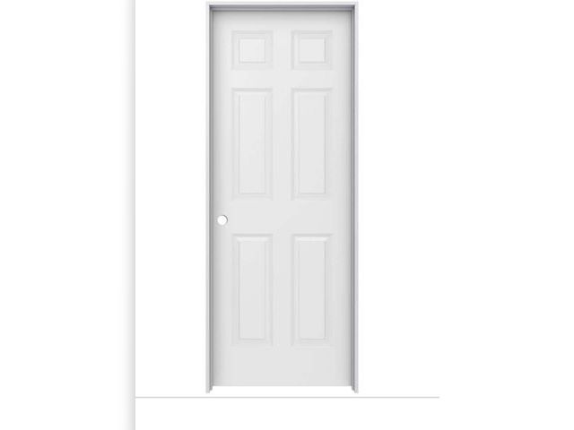 Lot 96-203944 - JELD-WEN 28 in. × 80 in. 6 Panel
Colonist Primed Right-Hand Textured Molded Composite Single Prehung...