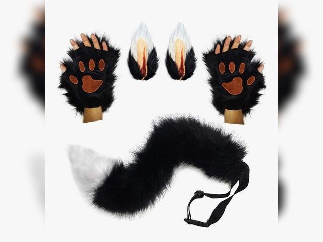 Lot 96-166694 - HAOAN Wolf Fox Tail Clip Ears and Gloves Set Halloween Costume Toys New