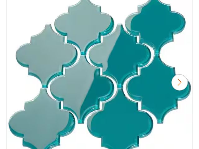 Lot 96-159919 - 14 sq ft of Giorbello Arabesque 5 in. x 4 in. x 8mm Dark Teal Glass Tile MSRP $307.48 New, no broken...