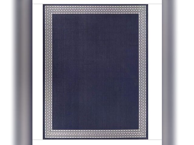 Lot 96-166120 - Hampton Bay Navy 5 ft. x 7 ft. Diamond Border Indoor/Outdoor Area Rug New