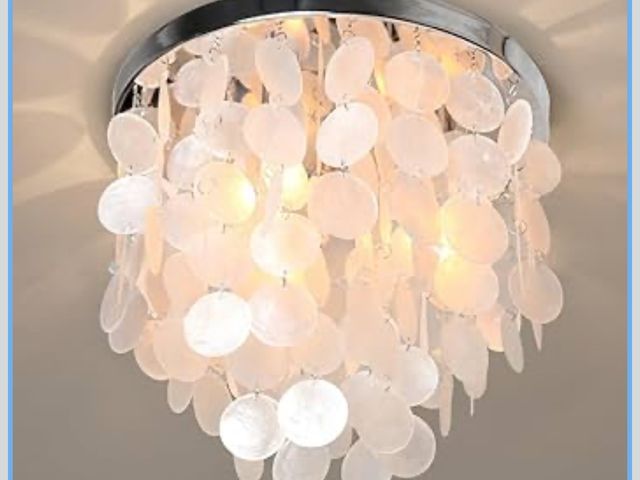 Lot 96-173540 - Capiz Flush Mount Ceiling Light, 3-Light Shell Light Fixtures Boho Ceiling Light Fixtures for Living...