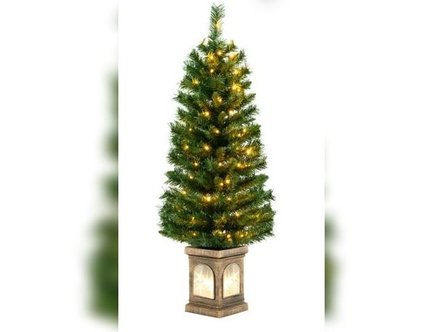 Lot 96-184663 - Costway 1 PC 4 FT Pre-Lit Potted Christmas Tree Artificial Entrance Decor with 3 Lighting Modes MSRP...