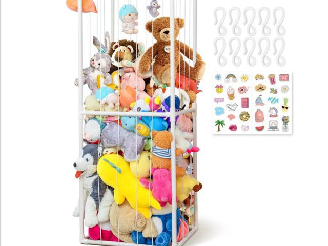 Lot 96-187775 - 63'' Large Stuffed Animal Storage Organizer, Sturdy 1.8mm PVC Toy Holder with Elastic Bands, 10 Hook...