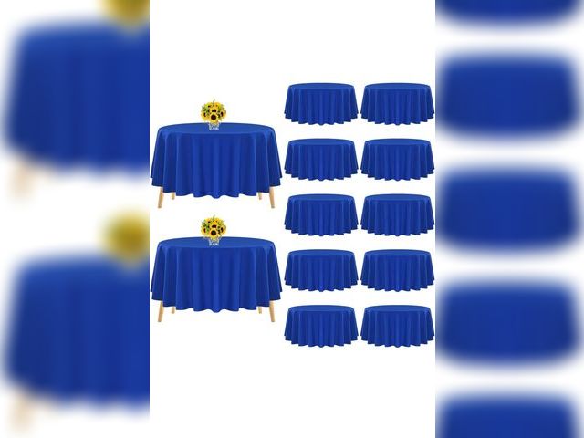 Lot 96-171682 - Pesonlook 12 Pack Round Tablecloth Royal Blue Polyester 120 Inch Washable Fabric Round Table Cover f...
