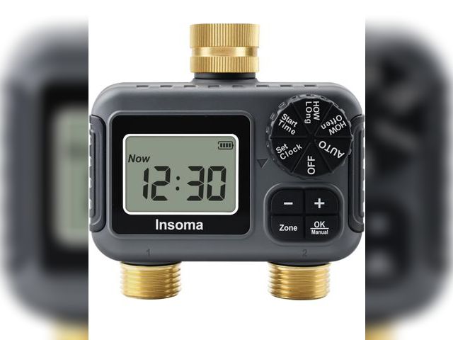 Lot 96-178097 - Insoma 2-Zone Water Timer Brass Inlet/Outlet, Programmable Outdoor Hose Faucet Timers with Auto/Manu...