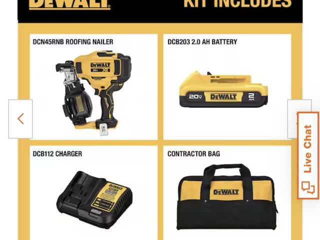Lot 96-213099 - DEWALT 20V MAX Lithium-Ion 15-Degree Electric Cordless Roofing Nailer Kit with 2.0Ah Battery Charger...