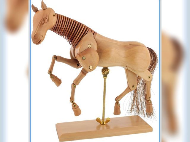 Lot 96-210010 - U.S. Art Supply 16" Wooden Horse Manikin Posable Figure for Drawing - Articulated Mannequin with Bas...