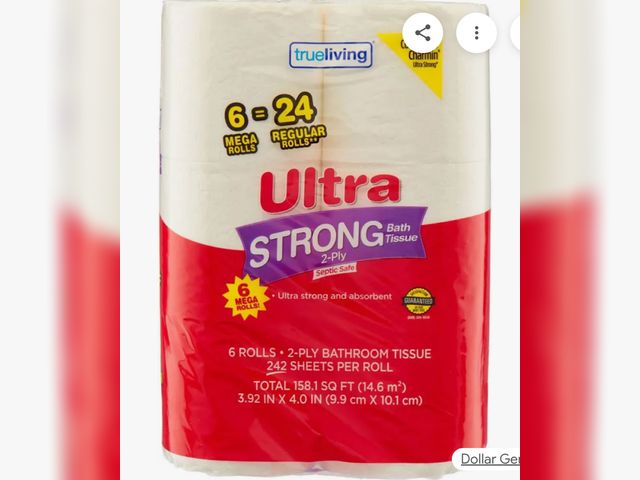 Lot 96-200319 - Box of 6 packs of True Living 2-Ply Ultra Strong Bath Tissue Mega Rolls, 6 ct each pack 
New