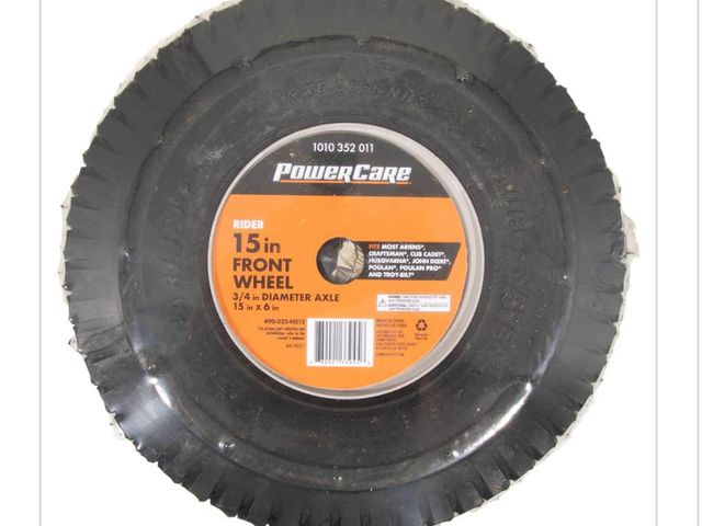Lot 96-170805 - Powercare Universal 15 in. x 6 in. Front Wheel Assembly for Lawn Tractors and Zero Turn Mowers New