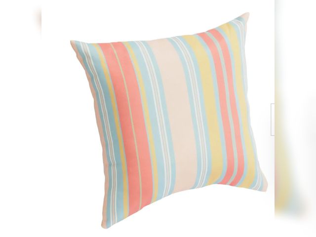 Lot 96-232458 - Hampton Bay 18 in. x 18 in. Outdoor Patio Throw Pillow in Pink Bimini Strip New