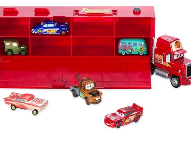 Lot 96-164399 - Disney Store Action Toys Lightning McQueen Mack Hauler Toy Truck with 6 Pull-Back Toy Cars - Include...