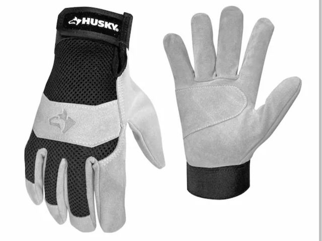 Lot 96-167046 - Husky Large Abrasion-Resistant Leather Outdoor and Work Gloves Lightly used untested
