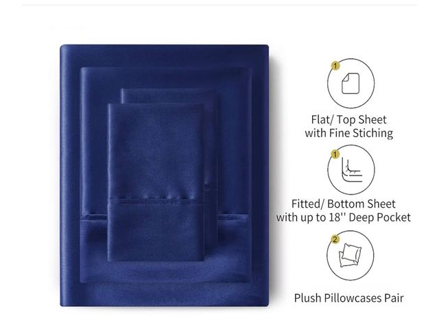 Lot 96-170404 - Lanest Housing Silk Satin Sheets, Queen Size Satin Bed Sheet Set with Deep Pockets, Cooling Soft and...