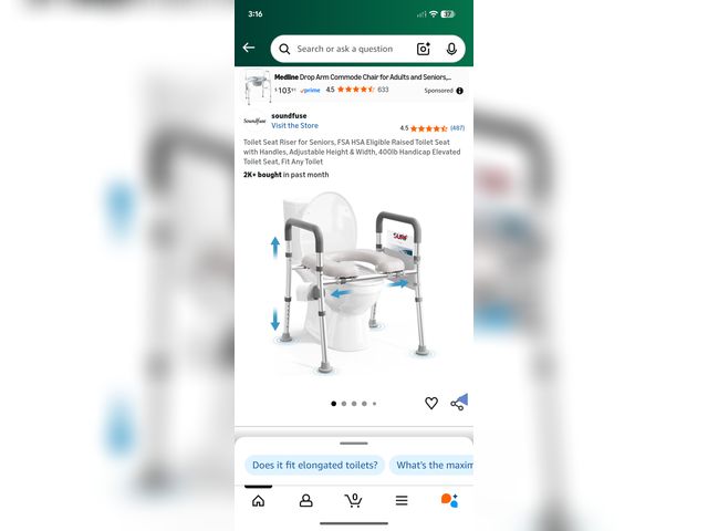 Lot 96-188018 - Toilet Seat Riser for Seniors, FSA HSA Eligible Raised Toilet Seat with Handles, Adjustable Height &...