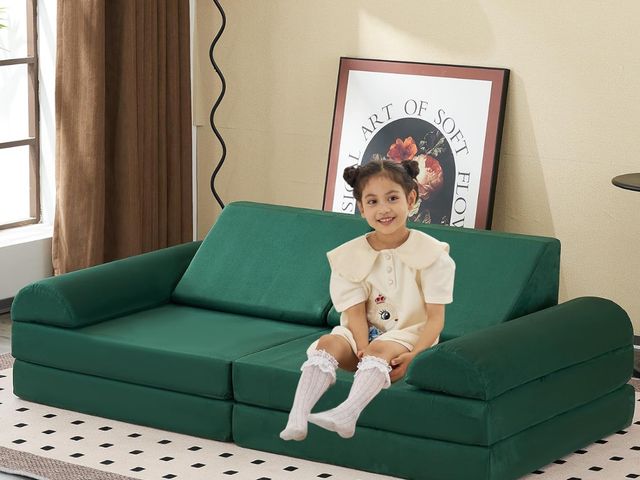 Lot 96-183372 - jela Kids Couch Play Couch Soft Kids Sofa, 57"x28"x18", Pine Green
Safety Certified, Thick Foam Fort...
