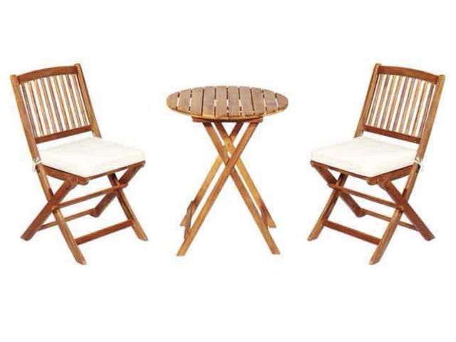 Lot 96-227141 - 3-piece Folding Acacia Wood Patio Bistro Set Cream White New