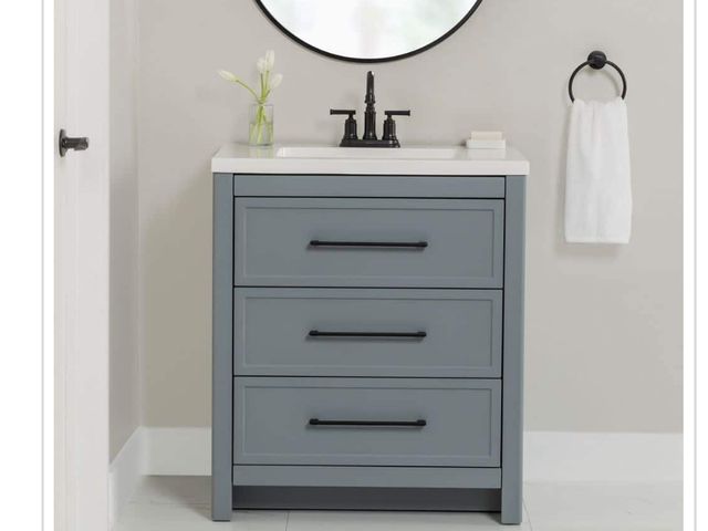 Lot 96-166881 - Glacier Bay 19 in. Single Sink White Bath Vanity with White Cultured Marble Top (Assembled) MSRP $45...