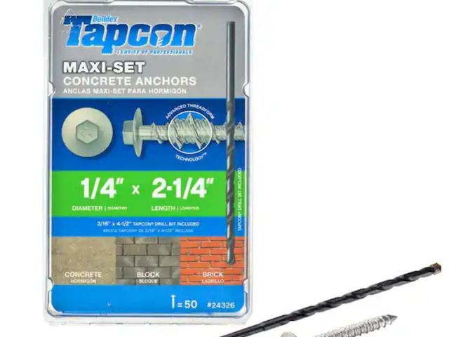 Lot 96-163082 - Tapcon
1/4 in. x 2-1/4 in. Maxi-Set Silver Hex-Head Concrete Anchors (50-Piece)
New