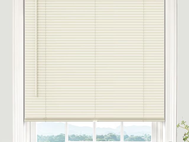 Lot 96-176178 - 100% Privacy L-Shaped Blades Mini Blinds for Indoor Windows 1" Vinyl Cordless Window Blinds for Home...