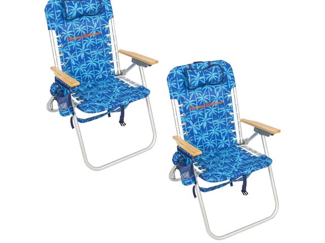 Lot 96-177449 - Tommy Bahama Hi-Boy 17" Seat Height 4-Position Lace-Up Suspension Folding Beach Backpack Chair, 2-Pa...